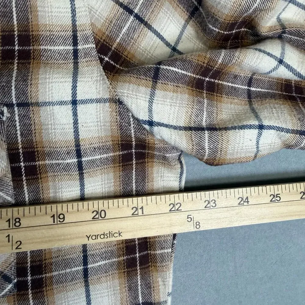 Wrangler Western Flannel Shirt Mens Medium Brown Plaid Pearl Snap Wrancher
